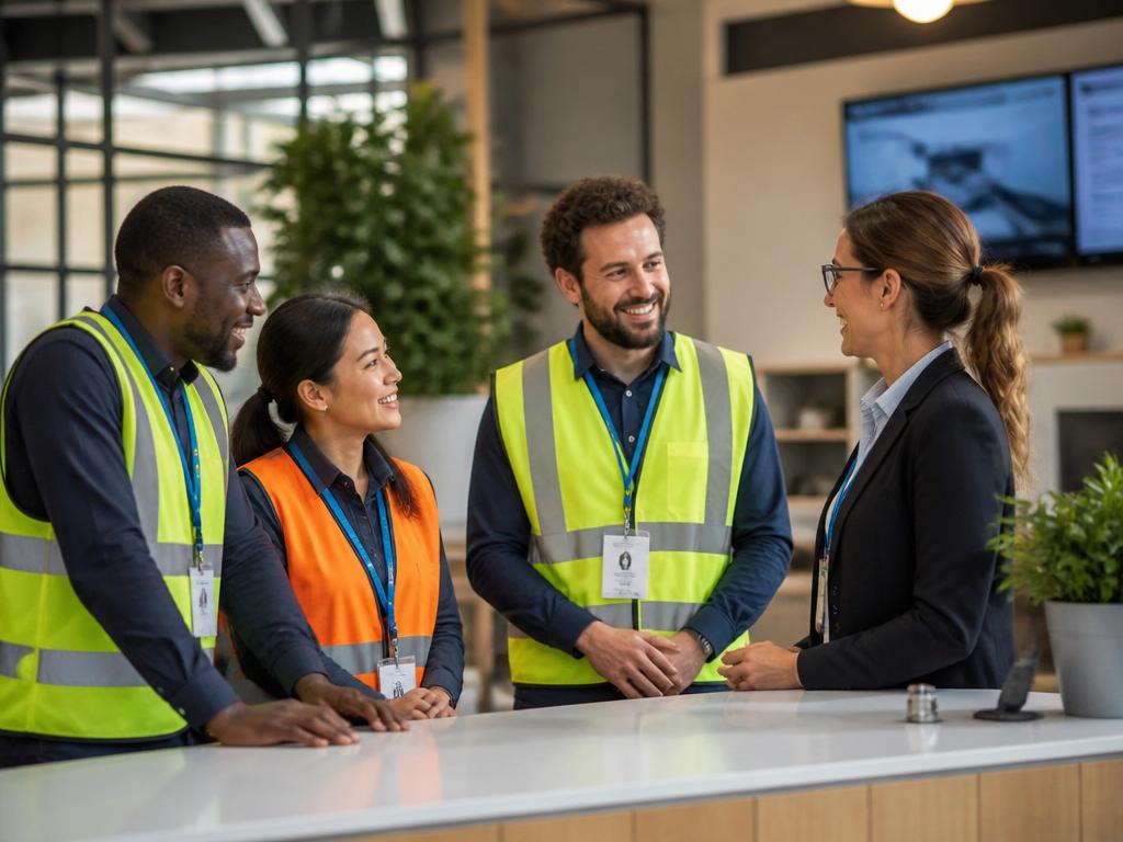 Diverse team of staff and managers at a modern facility